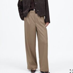 Madewell The Harlow Wide-Leg Trouser in Brushed Twill dark oat melange